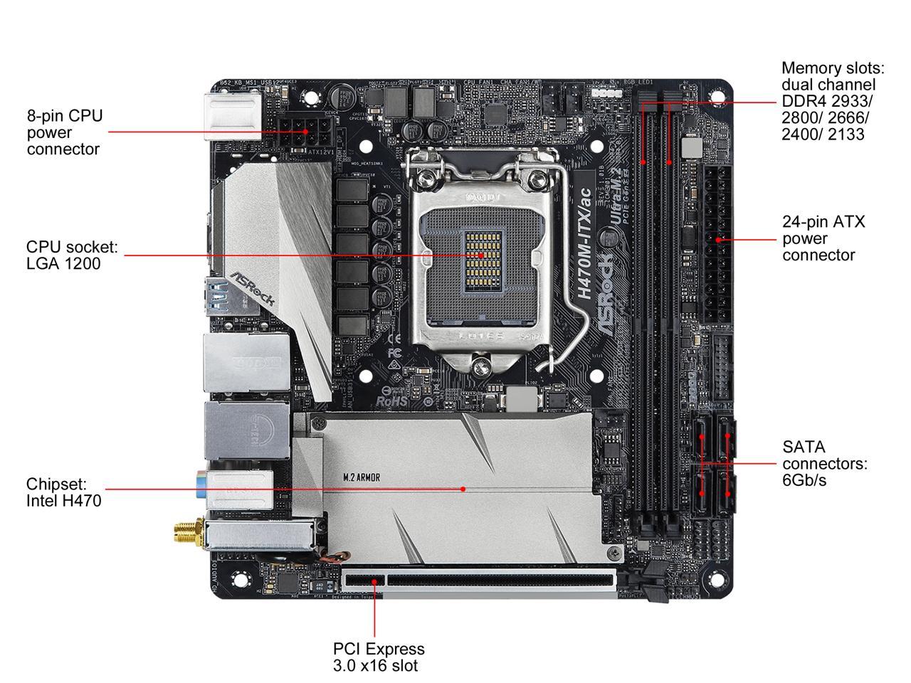 ASRock H470M-ITX/AC LGA 1200 Intel H470 SATA 6Gb/s Mini ITX Intel Motherboard