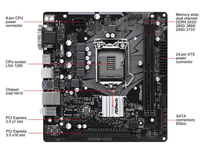 ASRock H410M-HDV LGA 1200 Intel H410 SATA 6Gb/s Micro ATX Intel Motherboard