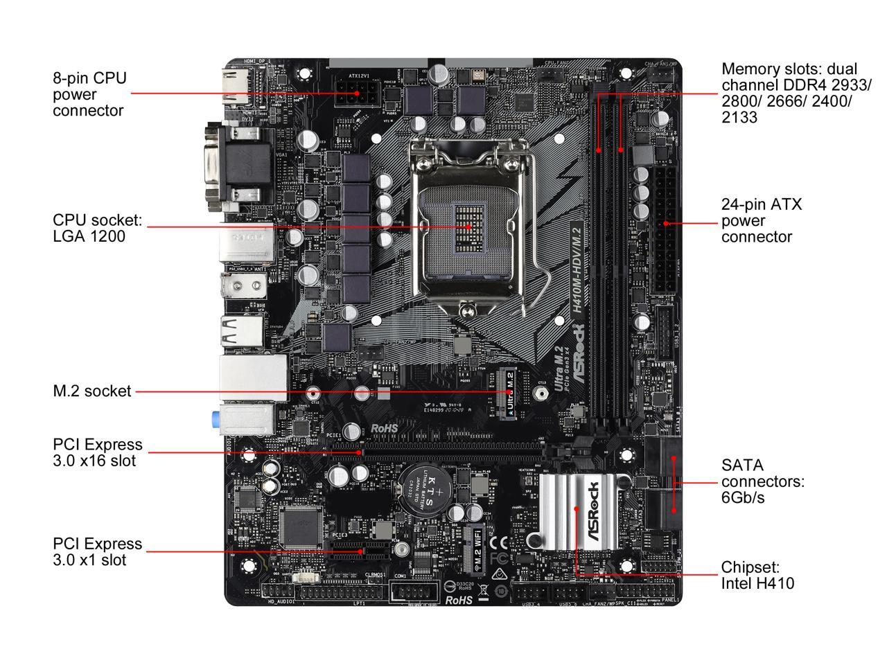 ASRock H410M-HDV/M.2 LGA 1200 Intel H410 SATA 6Gb/s Micro ATX Intel Motherboard