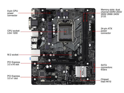 ASRock H410M-HDV/M.2 LGA 1200 Intel H410 SATA 6Gb/s Micro ATX Intel Motherboard