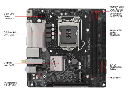 ASRock B460M-ITX/AC LGA 1200 Intel B460 SATA 6Gb/s Mini ITX Intel Motherboard