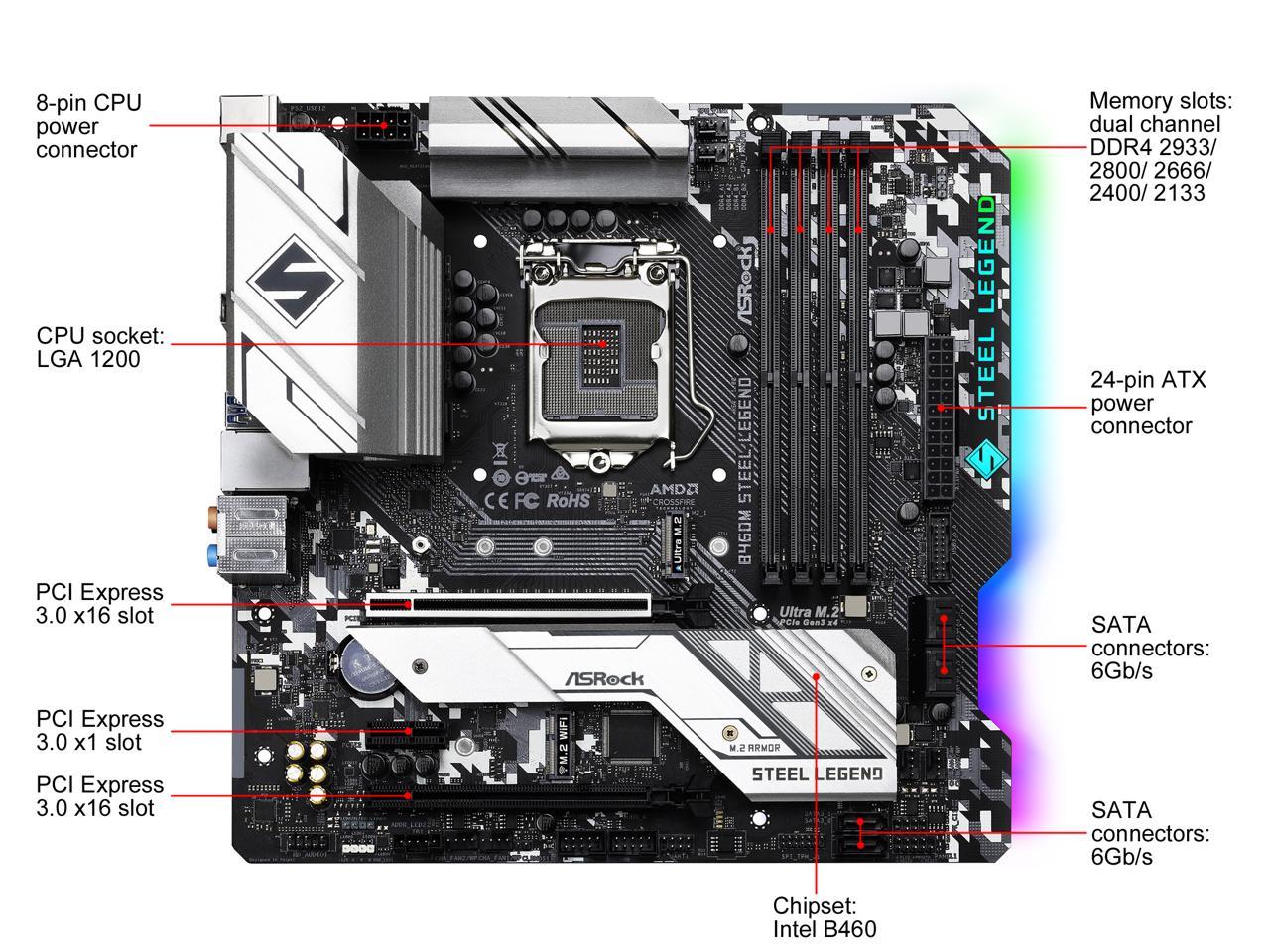 ASRock B460M STEEL LEGEND LGA 1200 Intel B460 SATA 6Gb/s Micro ATX Intel Motherboard