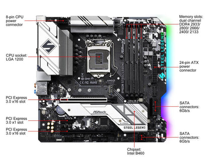 ASRock B460M STEEL LEGEND LGA 1200 Intel B460 SATA 6Gb/s Micro ATX Intel Motherboard