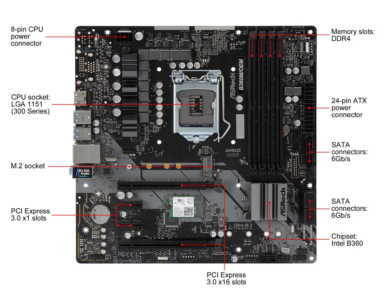 ASRock B360M IB-R LGA 1151 (300 Series) Intel B360 SATA 6Gb/s Micro ATX Intel Motherboard