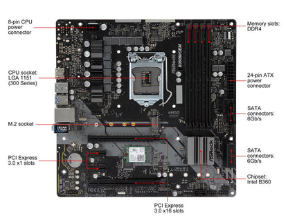 ASRock B360M IB-R LGA 1151 (300 Series) Intel B360 SATA 6Gb/s Micro ATX Intel Motherboard