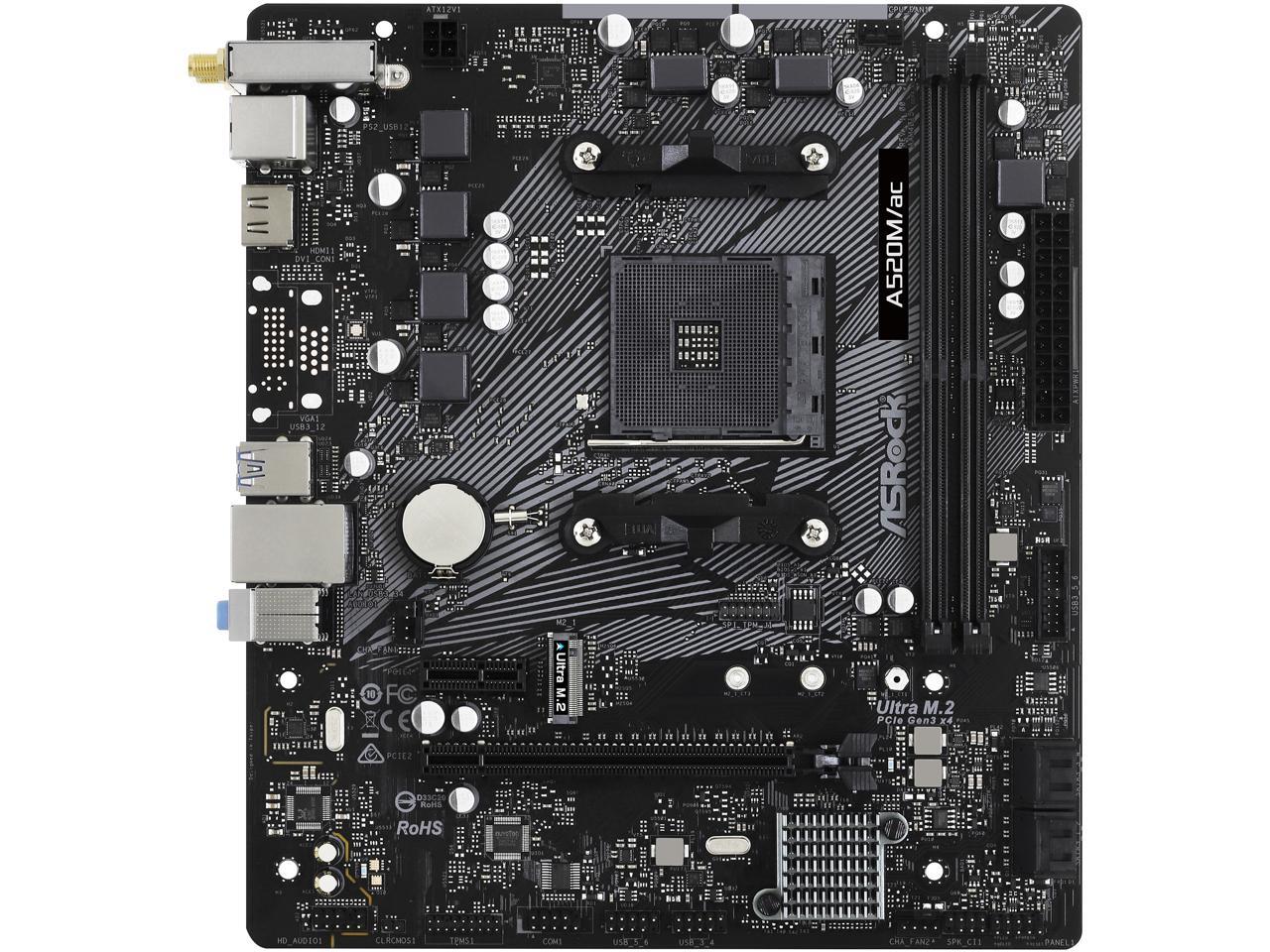 ASRock A520M/AC AM4 AMD A520 SATA 6Gb/s Micro ATX AMD Motherboard