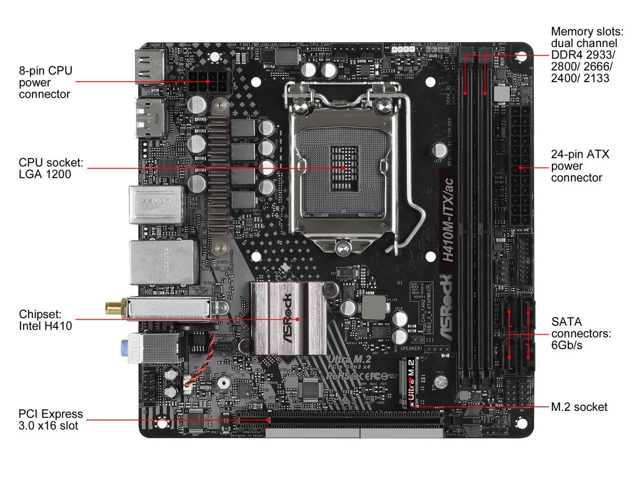 ASRock H410M-ITX/AC LGA 1200 Intel H410 SATA 6Gb/s Mini ITX Intel Motherboard