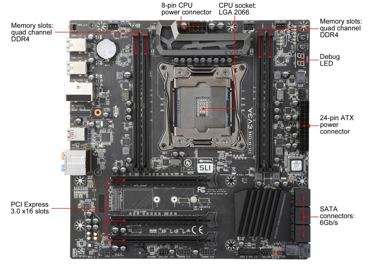 EVGA X299 Micro, 131-SX-E295-KR, LGA 2066, Intel X299, SATA 6Gb/s, USB 3.1, USB 3.0, mATX, Intel Motherboard