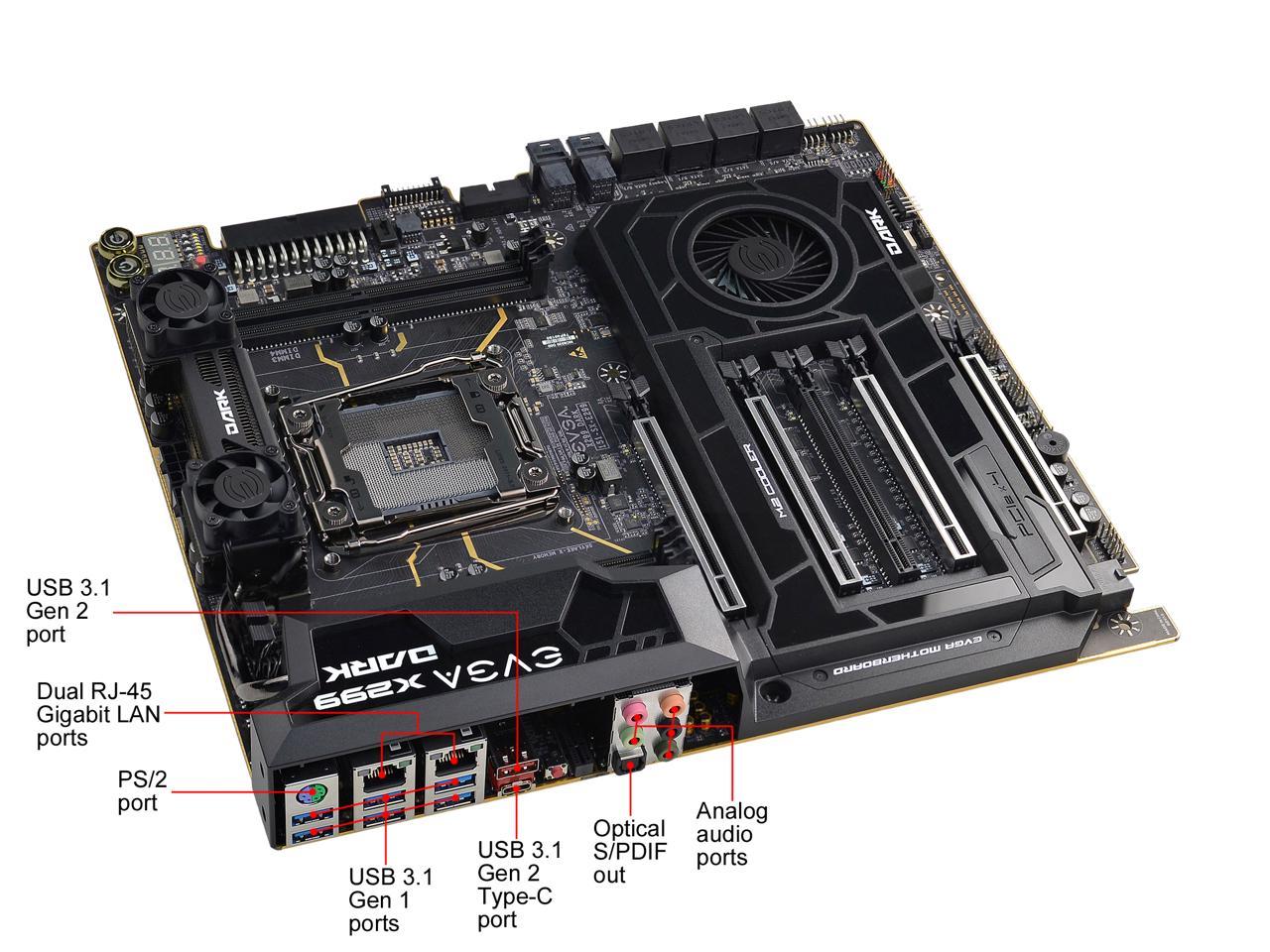 EVGA X299 DARK, 151-SX-E299-KR, LGA 2066, Intel X299, SATA 6Gb/s, USB 3.1, USB 3.0, EATX, Intel Motherboard
