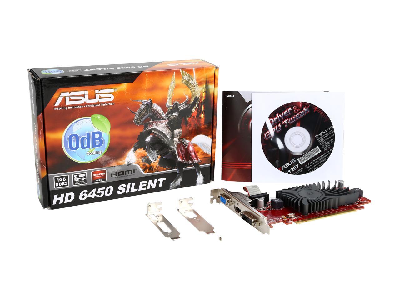 ASUS Radeon HD 6450 DirectX 11 EAH6450 Silent/DI/1GD3(LP) 1GB 64-Bit DDR3 PCI Express 2.1 HDCP Ready Low Profile Ready Video Card