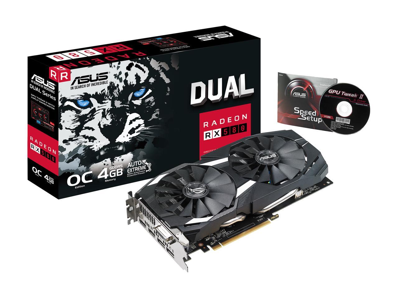 ASUS Radeon RX 580 O4G Dual-fan OC Edition GDDR5 DP HDMI DVI VR Ready AMD Graphics Card (DUAL-RX580-O4G)