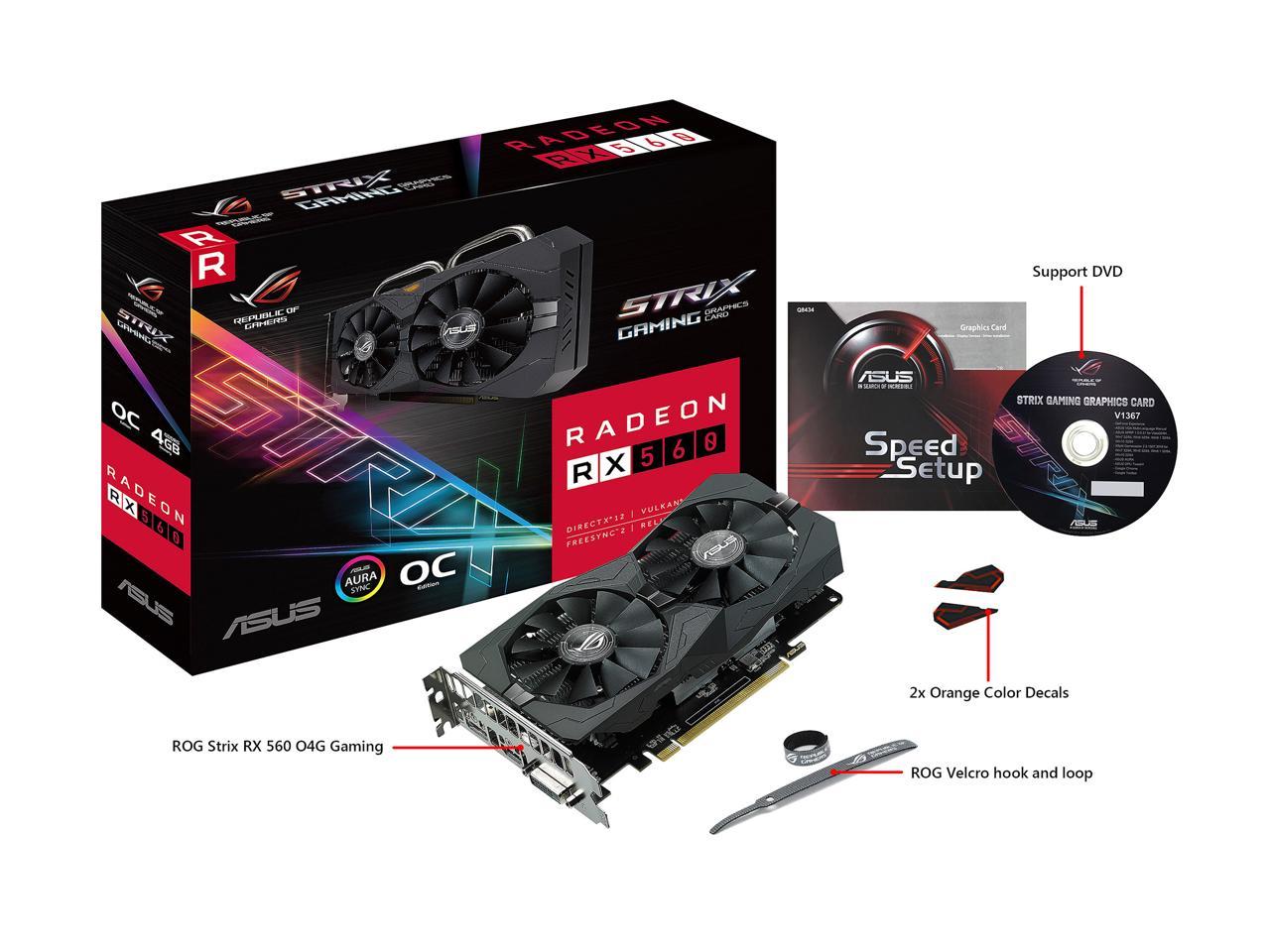 ASUS ROG Strix Radeon RX 560 O4GB Gaming OC Edition GDDR5 DP HDMI DVI AMD Graphics Card (ROG-STRIX-RX560-O4G-GAMING)