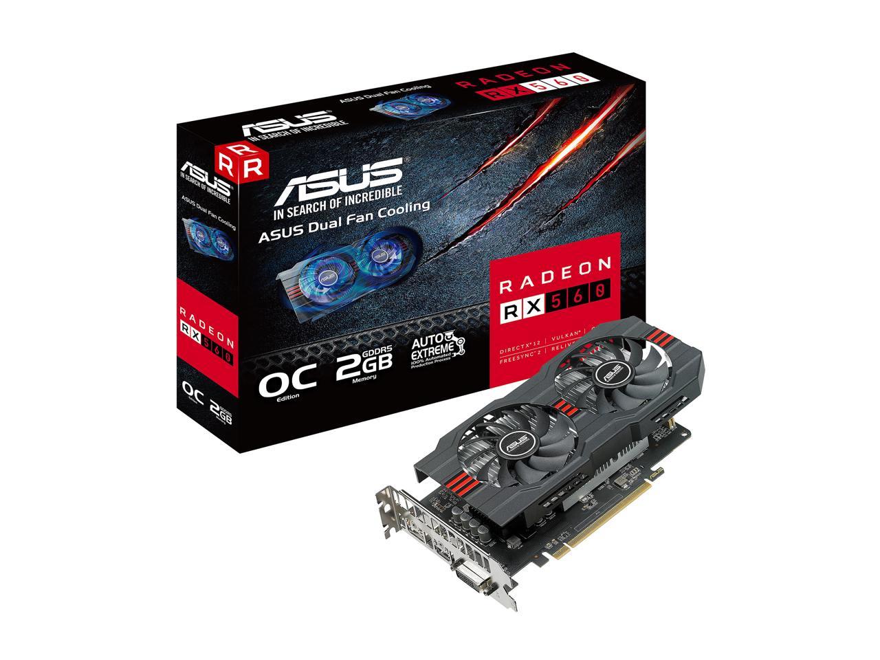 ASUS Radeon RX 560 2GB OC Edition GDDR5 DP HDMI DVI AMD Graphics Card (RX560-O2G)