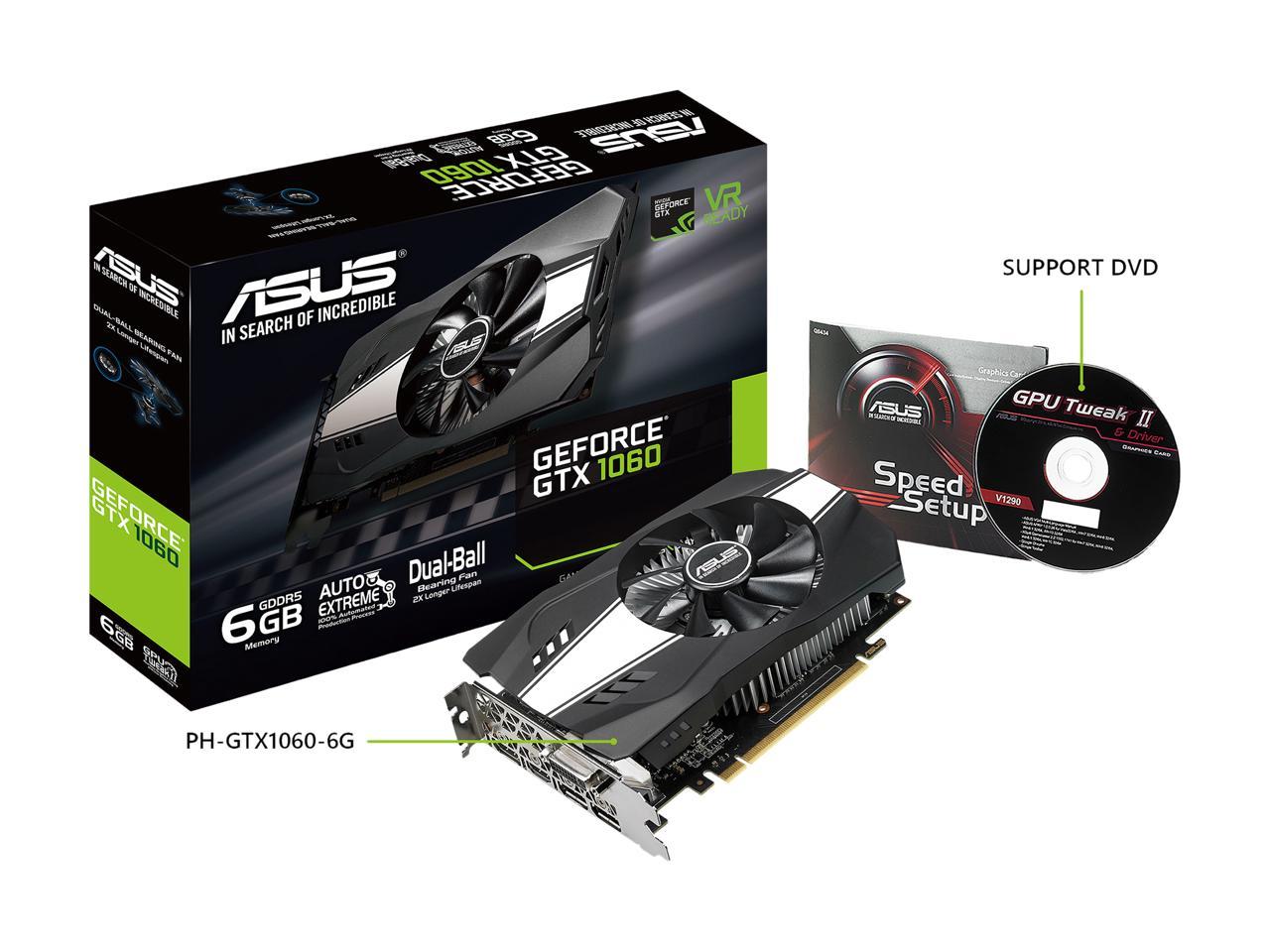 ASUS Phoenix GeForce GTX 1060 PH-GTX1060-6G 6GB 192-Bit GDDR5 PCI Express 3.0 HDCP Ready Video Card
