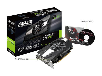 ASUS Phoenix GeForce GTX 1060 PH-GTX1060-6G 6GB 192-Bit GDDR5 PCI Express 3.0 HDCP Ready Video Card