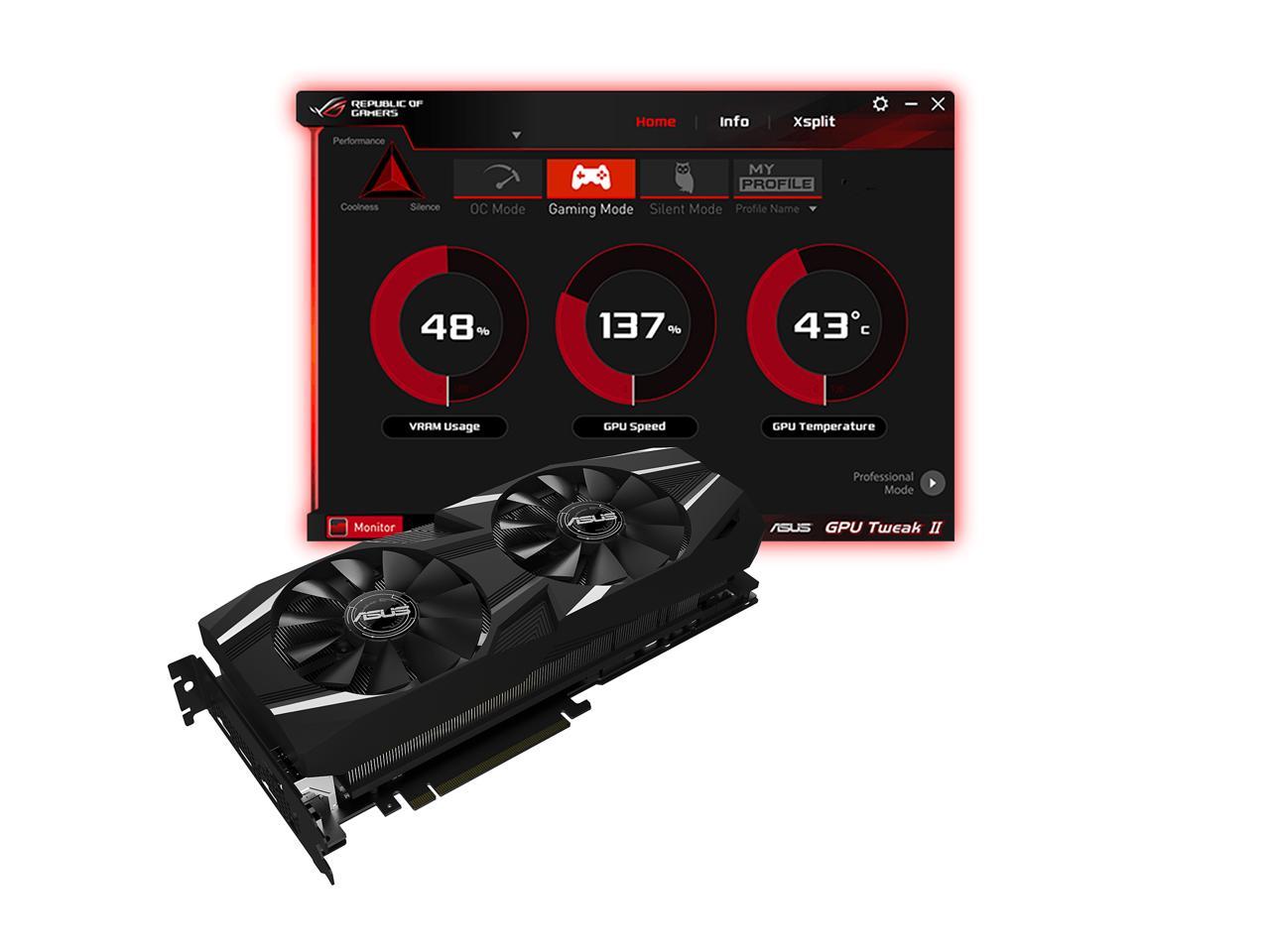 ASUS Dual GeForce RTX 2080 Ti DirectX 12 DUAL-RTX2080TI-O11G 11GB 352-Bit GDDR6 PCI Express 3.0 HDCP Ready SLI Support Video Card