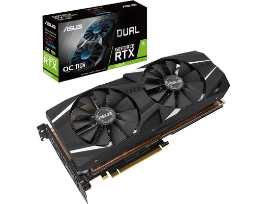 ASUS Dual GeForce RTX 2080 Ti DirectX 12 DUAL-RTX2080TI-O11G 11GB 352-Bit GDDR6 PCI Express 3.0 HDCP Ready SLI Support Video Card