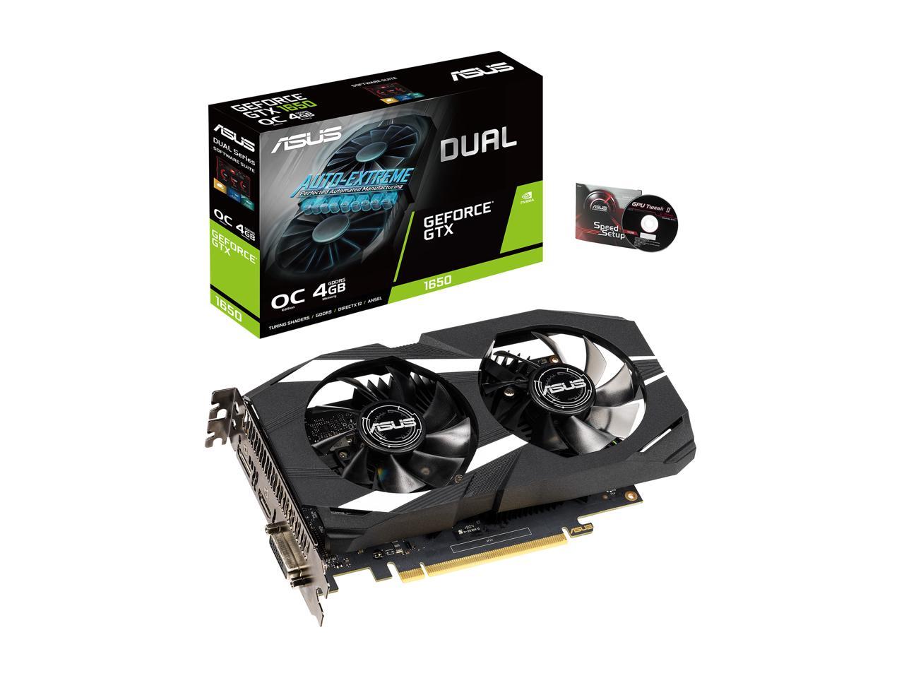 ASUS GeForce GTX 1650 Overclocked 4GB Dual-fan Edition HDMI DP 1.4 DVI Graphics Card (DUAL-GTX1650-O4G)