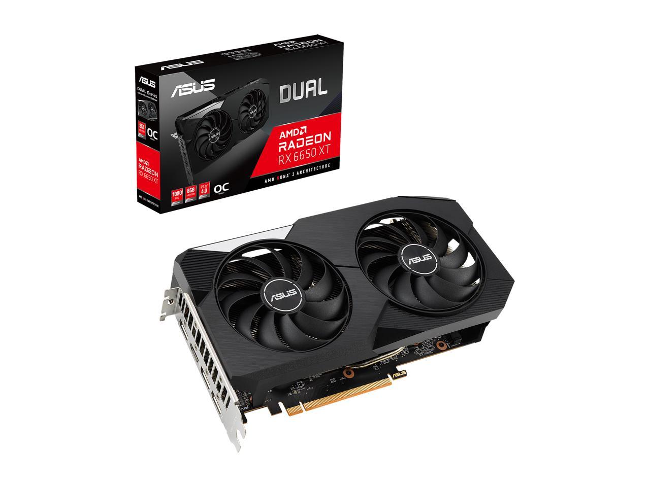 ASUS Dual AMD Radeon RX 6650 XT OC Edition 8GB GDDR6 Gaming Graphics Card (AMD RNDA 2, PCIe 4.0, 8GB GDDR6 Memory, HDMI 2.1, DisplayPort 1.4a, Axial-tech Fan Design, 0dB Technology)