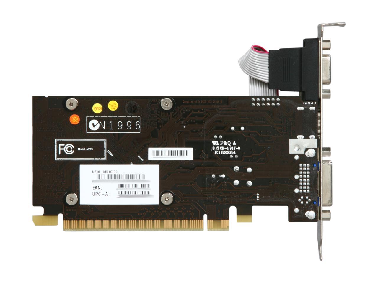 MSI GeForce 210 DirectX 10.1 N210-MD1G/D3 1GB 64-Bit DDR3 PCI Express 2.0 x16 HDCP Ready Low Profile Ready Video Card