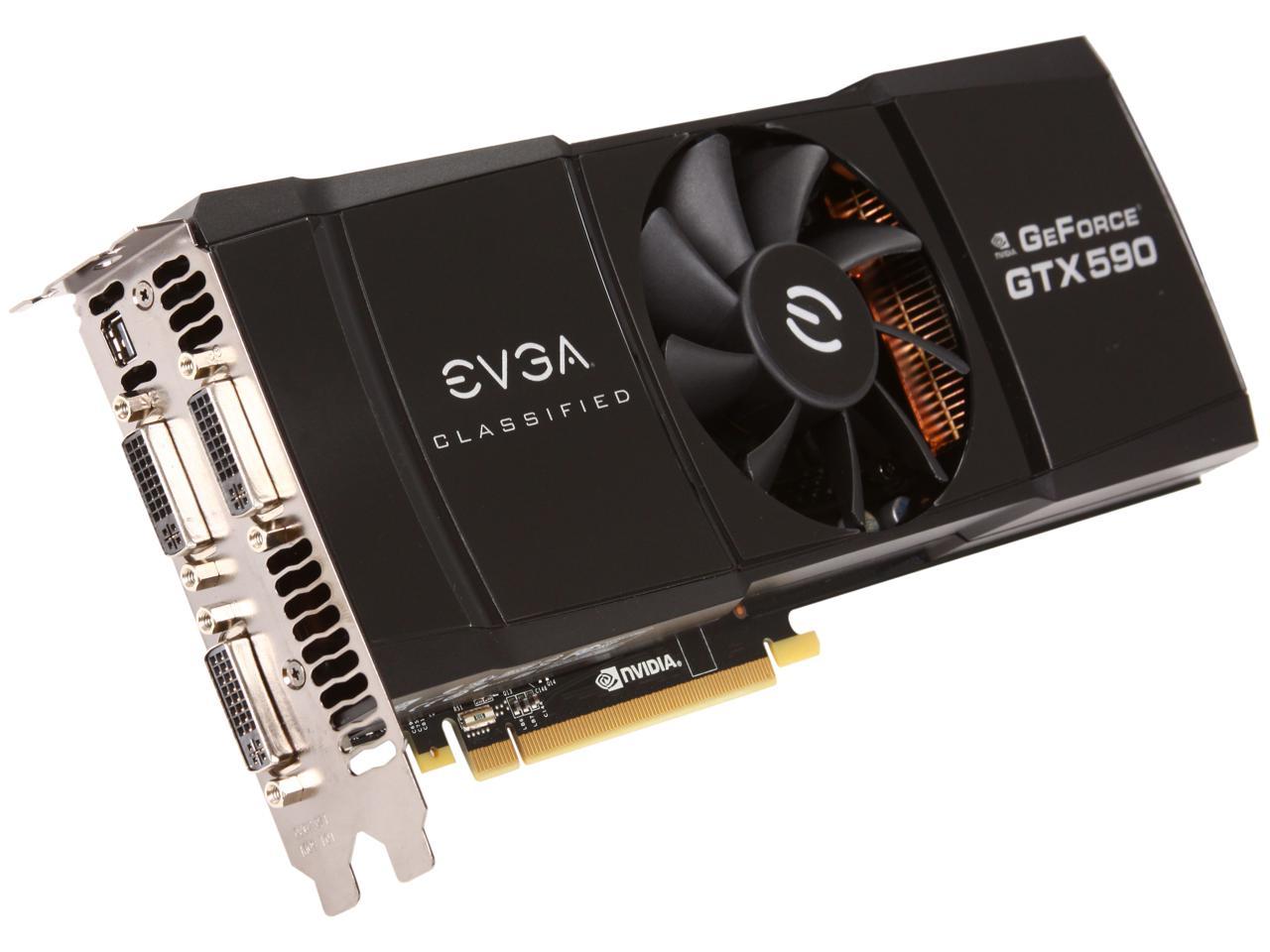 EVGA GTX 590 CLASSIFIED Limited Edition 3GB 768-bit GDDR5 PCI express 2.0 x16, 3xDual-Link DVI, DisplayPort, HDCP Ready, QUAD SLI Ready, PhysX, 3D Vision Surround Support Video Card, 03G-P3-1598-AR
