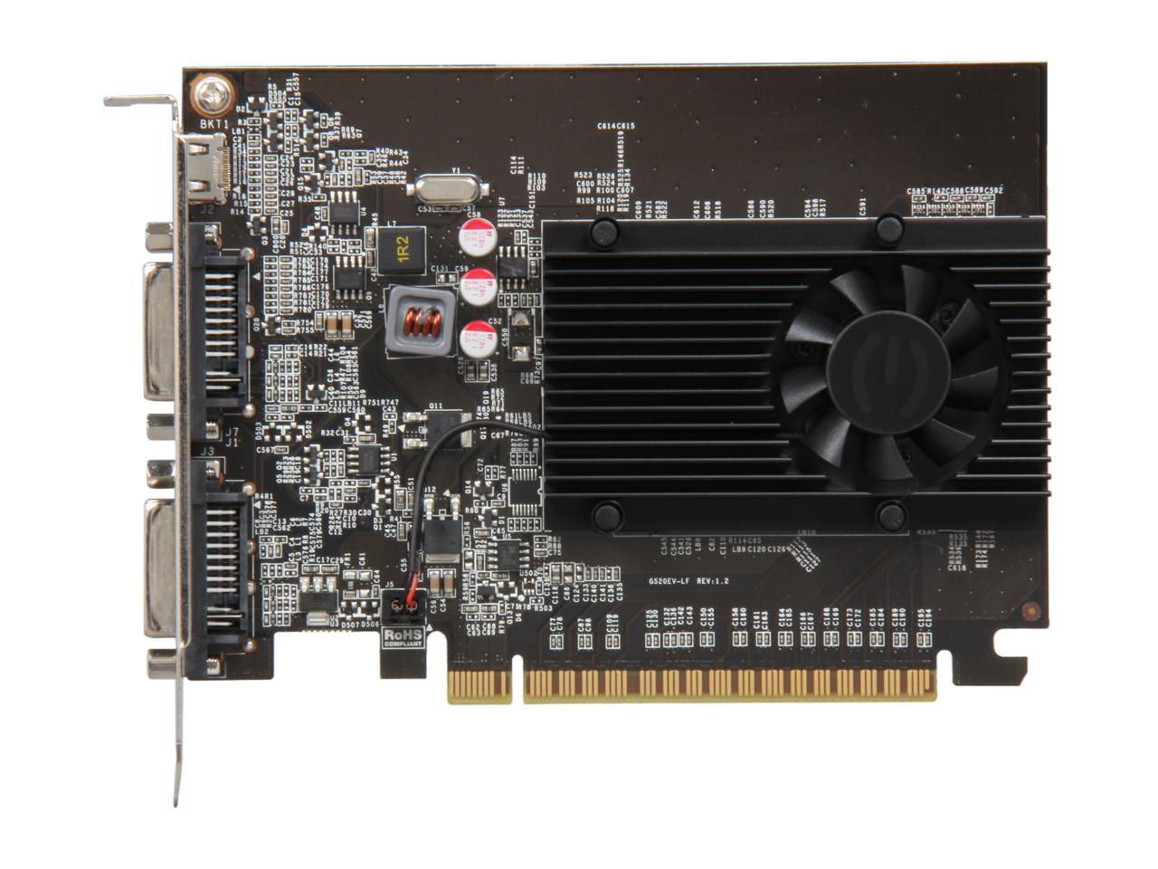 EVGA GeForce GT 520 (Fermi) DirectX 12 (feature level 11_0) 01G-P3-1526-KR 1GB 64-Bit DDR3 PCI Express 2.0 x16 HDCP Ready Video Card