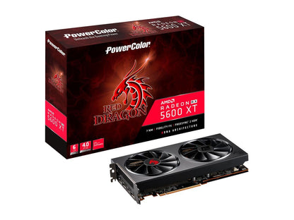 PowerColor RED DRAGON Radeon RX 5600 XT DirectX 12 AXRX 5600XT 6GBD6-3DHR/OC 6GB 192-Bit GDDR6 PCI Express 4.0 CrossFireX Support ATX Video Card