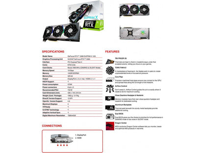 MSI GeForce RTX 3080 RTX 3080 SUPRIM X 10G 10GB 320-Bit GDDR6X Video Card
