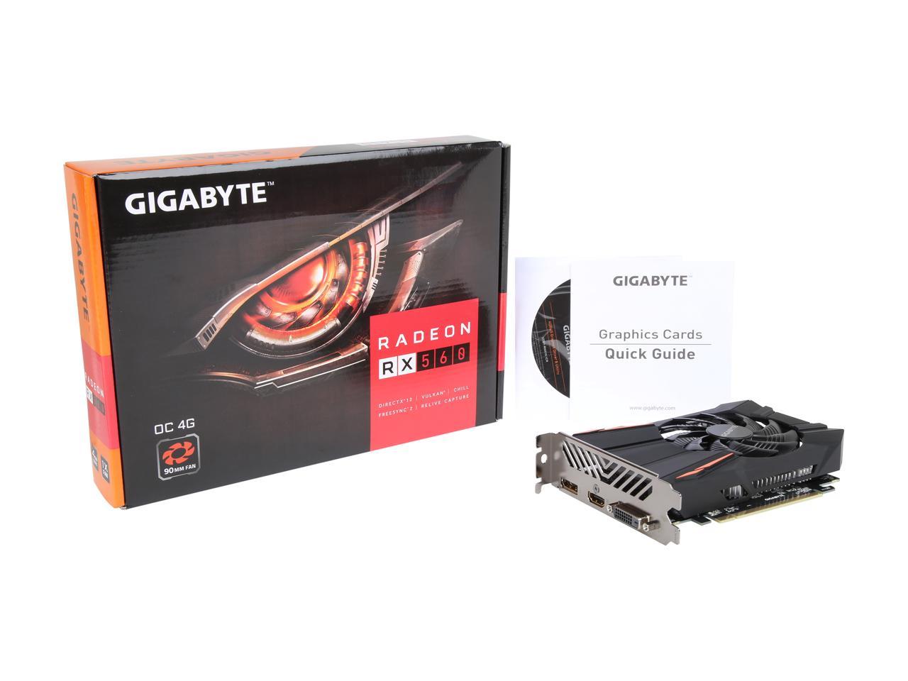 GIGABYTE Radeon RX 560 14CU DirectX 12 GV-RX560OC-4GD REV2.0 4GB 128-Bit GDDR5 ATX Video Card