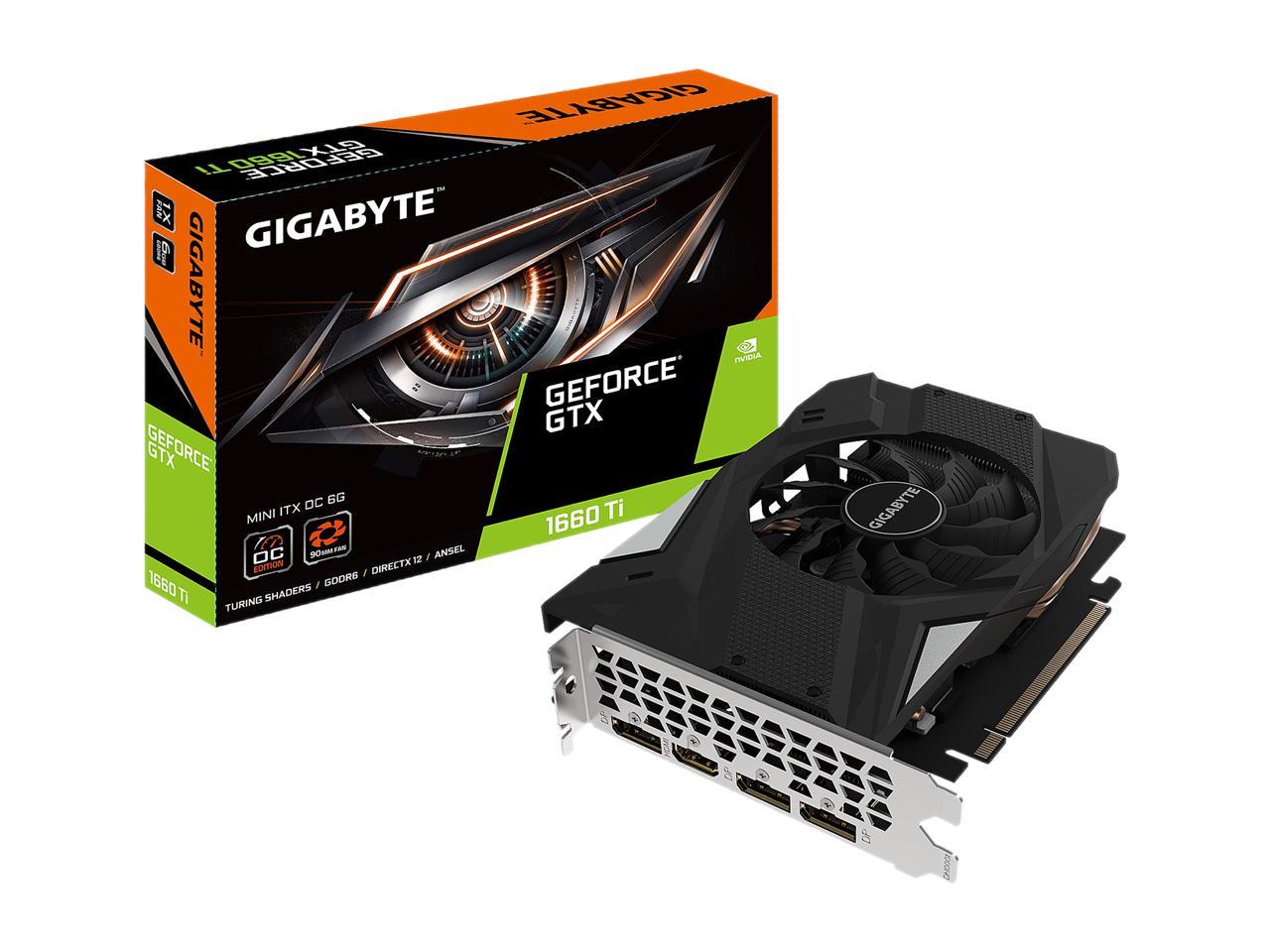 GIGABYTE GeForce GTX 1660 Ti MINI ITX OC 6G Graphics Card, Mini ITX Form Factor, 6GB 192-Bit GDDR6, GV-N166TIXOC-6GD Video Card