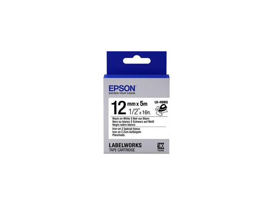 Epson LK-4WBQ Label Works Labels Iron-On Blk/Wht 12Mm Tape Cart