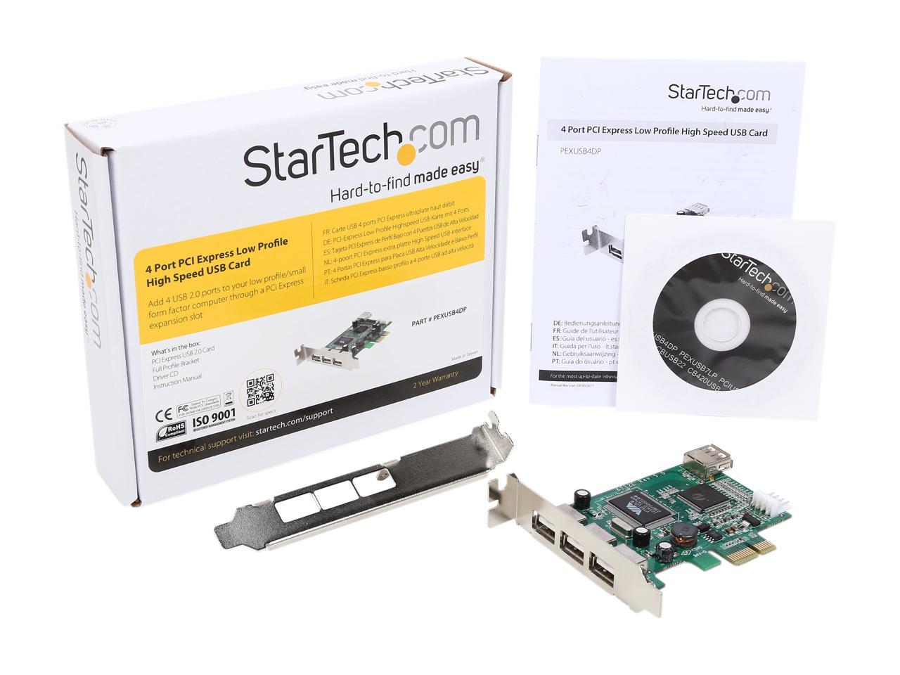 StarTech PEXUSB4DP 4 Port PCI Express Low Profile High Speed USB Card - PCIe USB 2.0 Card - PCI-E USB 2.0 Card