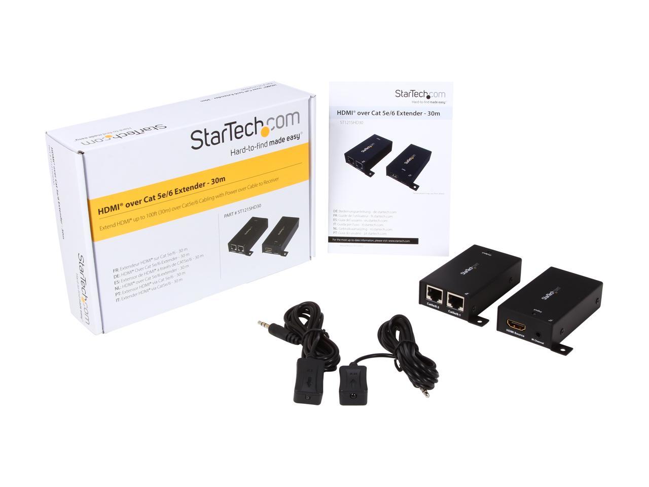 StarTech.com ST121SHD30 HDMI Over Dual CAT5 / CAT6 Extender with Infrared IR 100ft /30m HDMI Over Ethernet Cable Extender Power Free 1080p
