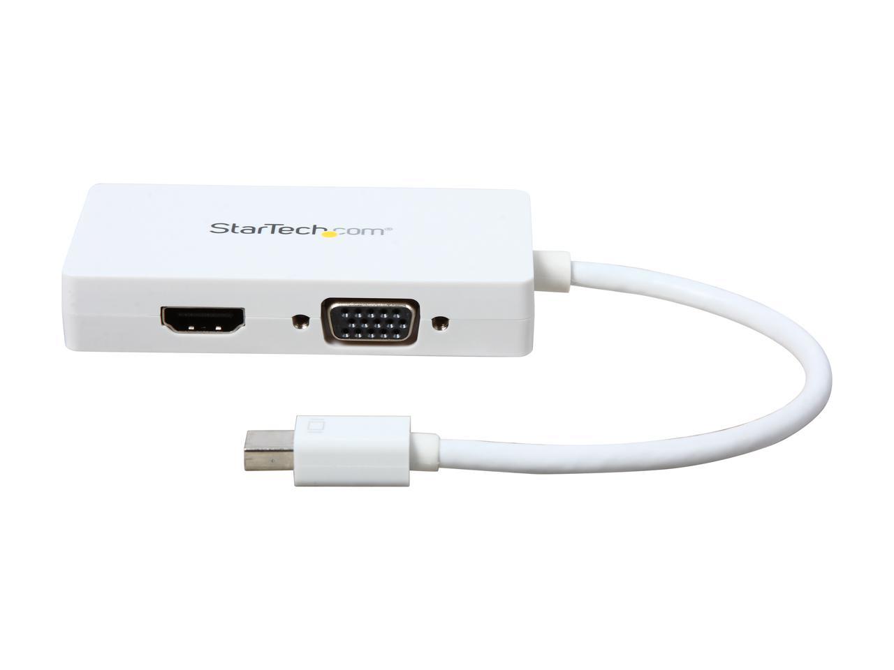 StarTech.com MDP2VGDVHDW Travel A/V Adapter: 3-in-1 Mini DisplayPort to VGA DVI or HDMI Converter - White