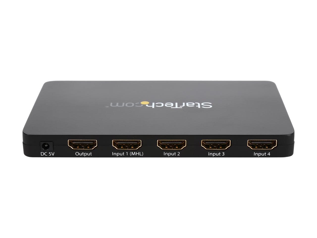 StarTech.com VS421HD4K 4-Port HDMI automatic video switch w/ aluminum housing and MHL support - 4K 30Hz