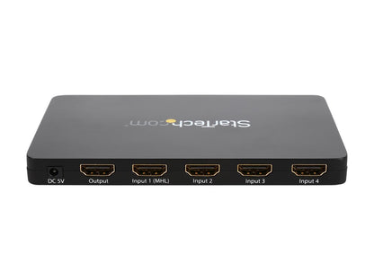 StarTech.com VS421HD4K 4-Port HDMI automatic video switch w/ aluminum housing and MHL support - 4K 30Hz