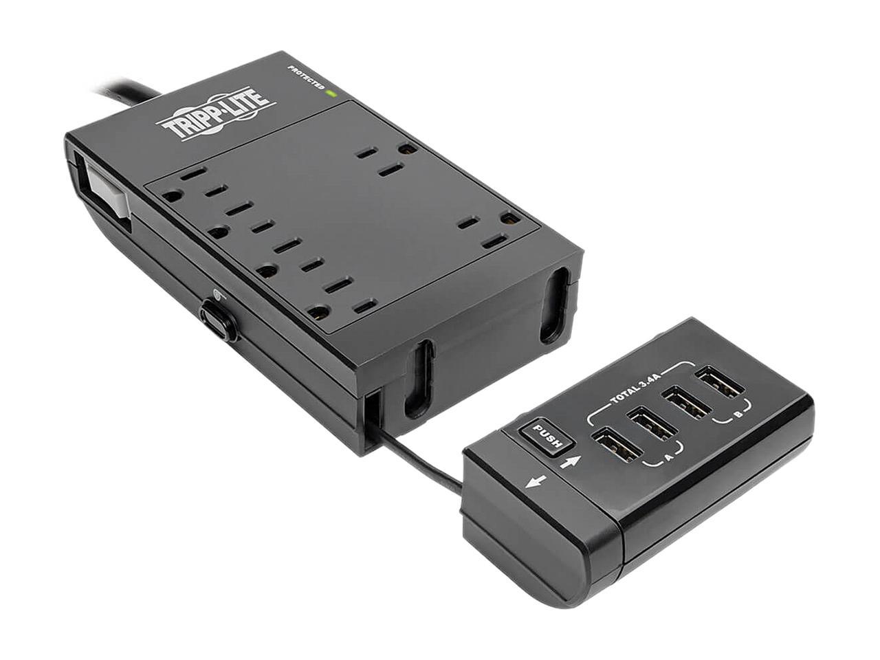 Tripp Lite Protect It! 6-Outlet Surge Protector, 4 USB Ports, 6.0 Feet Cord, 1080 Joules, Diagnostic LED, Black Housing (TLP66USBR)