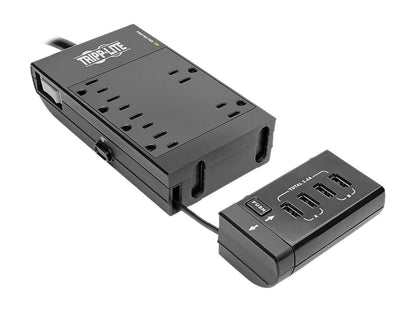 Tripp Lite Protect It! 6-Outlet Surge Protector, 4 USB Ports, 6.0 Feet Cord, 1080 Joules, Diagnostic LED, Black Housing (TLP66USBR)