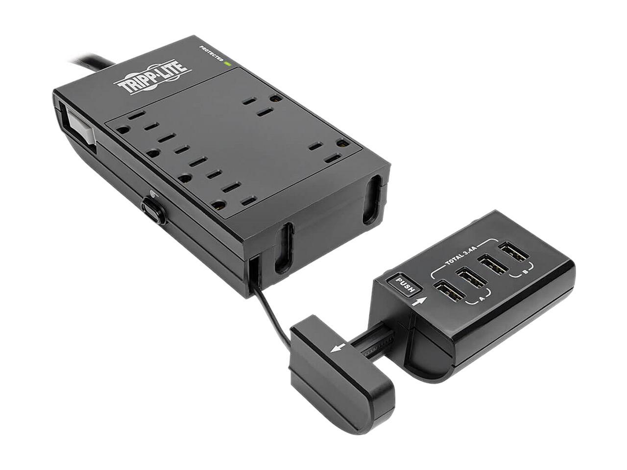 Tripp Lite Protect It! 6-Outlet Surge Protector, 4 USB Ports, 6.0 Feet Cord, 1080 Joules, Diagnostic LED, Black Housing (TLP66USBR)