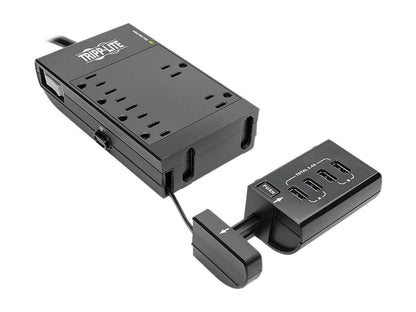 Tripp Lite Protect It! 6-Outlet Surge Protector, 4 USB Ports, 6.0 Feet Cord, 1080 Joules, Diagnostic LED, Black Housing (TLP66USBR)