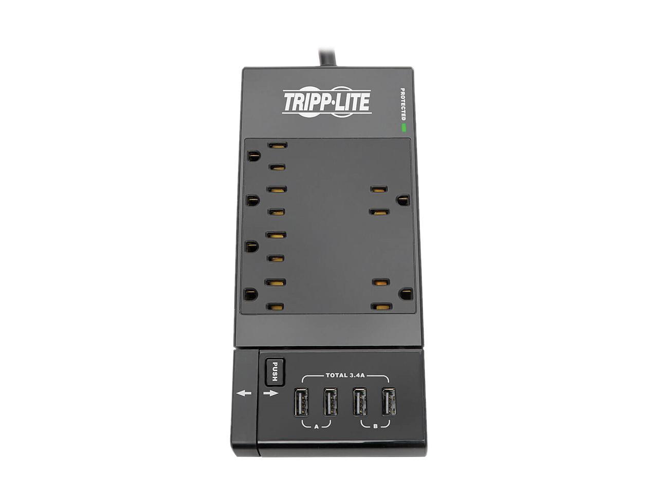 Tripp Lite Protect It! 6-Outlet Surge Protector, 4 USB Ports, 6.0 Feet Cord, 1080 Joules, Diagnostic LED, Black Housing (TLP66USBR)