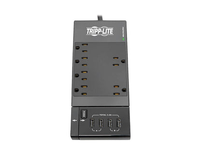 Tripp Lite Protect It! 6-Outlet Surge Protector, 4 USB Ports, 6.0 Feet Cord, 1080 Joules, Diagnostic LED, Black Housing (TLP66USBR)