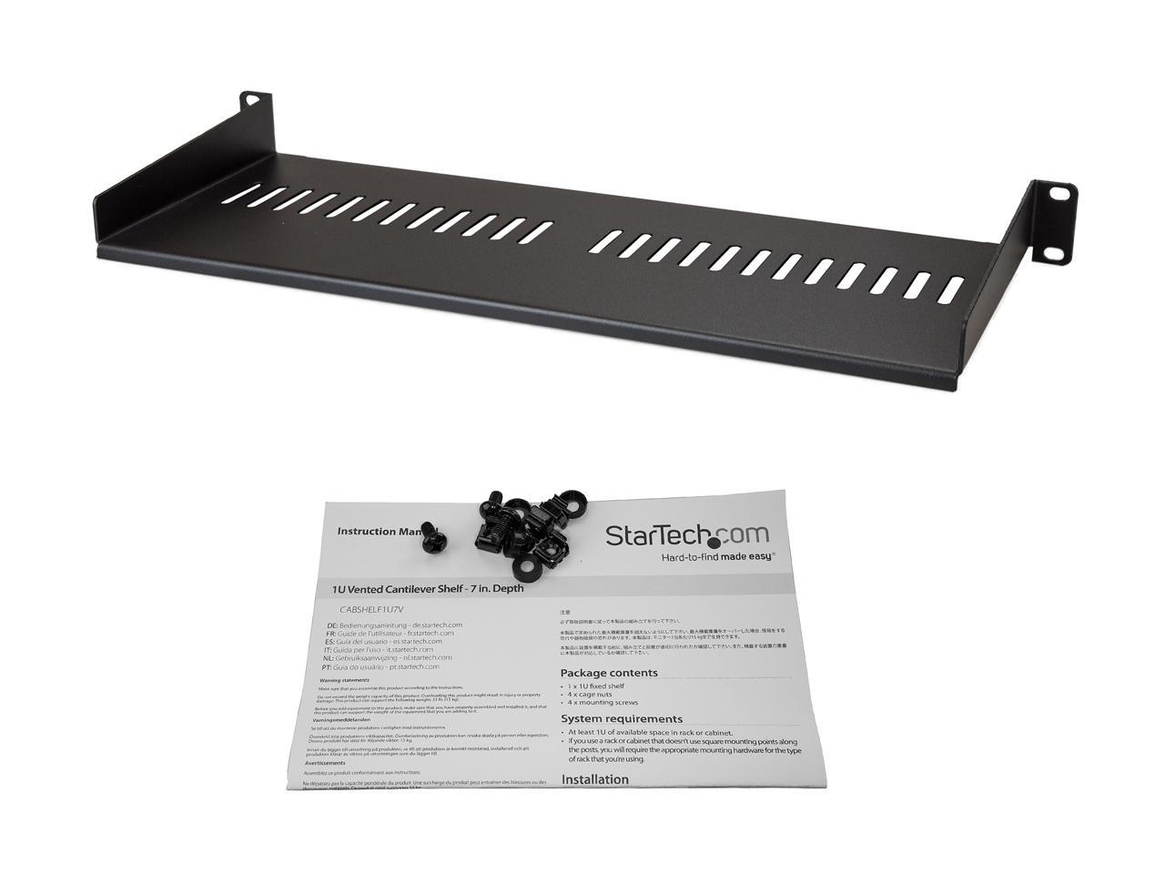 StarTech.com CABSHELF1U7V 1U Rack Shelf - 7 in Deep - Heavy-duty Steel - Vented Rack Shelf - Rack Mount Shelf - Server Rack Shelf - Network Rack Shelf
