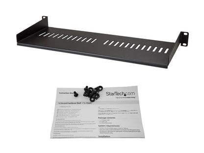 StarTech.com CABSHELF1U7V 1U Rack Shelf - 7 in Deep - Heavy-duty Steel - Vented Rack Shelf - Rack Mount Shelf - Server Rack Shelf - Network Rack Shelf