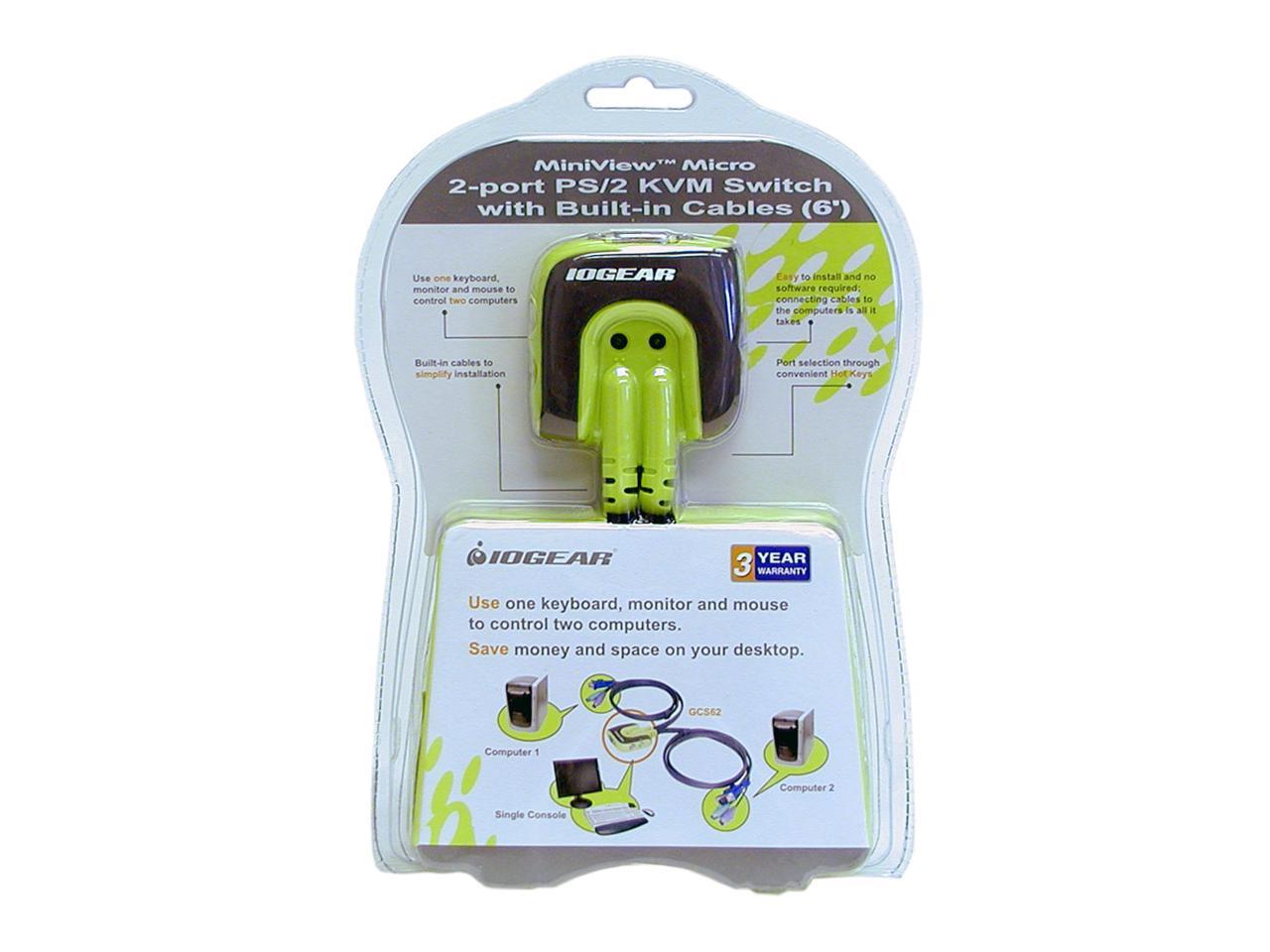 IOGEAR GCS62 MiniView Micro PS/2 KVM Switch with Cables