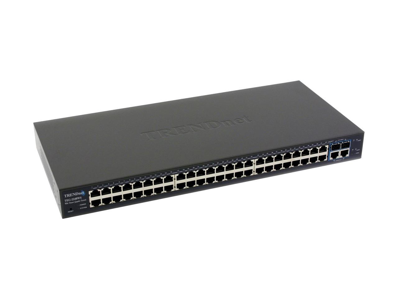 TRENDnet 48-Port 10/100 Mbps Ethernet and 4-Port Gigabit Web Smart Switch with 2 Mini-GBIC Slots, TEG-2248WS. Limited Life Time Warranty