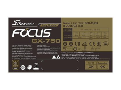 Seasonic FOCUS GX-750, 750W 80+ Gold, Full-Modular, Fan Control in Fanless, Silent, and Cooling Mode, 10 Year Warranty, Perfect Power Supply for Gaming and Various Application, SSR-750FX.