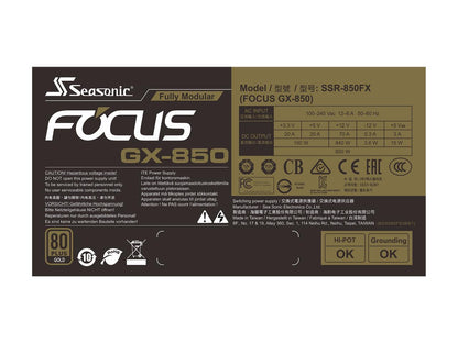 Seasonic FOCUS GX-850, 850W 80+ Gold, Full-Modular, Fan Control in Fanless, Silent, and Cooling Mode, 10 Year Warranty, Perfect Power Supply for Gaming and Various Application, SSR-850FX.