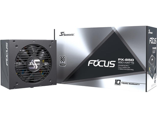 Seasonic FOCUS PX-850, 850W 80+ Platinum Full-Modular, Fan Control in Fanless, Silent, and Cooling Mode, 10 Year Warranty, Perfect Power Supply for Gaming and Various Application, SSR-850PX.