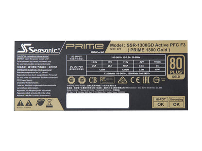 Seasonic PRIME 1300W 80+ Gold Power Supply, Full Modular, 135mm FDB Fan w/Hybrid Fan Control, ATX12V & EPS12V, Power On Self Tester, 12 yr Warranty, SSR-1300GD